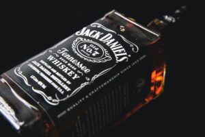 Bottle of Jack Daniel's whiskey with a black background